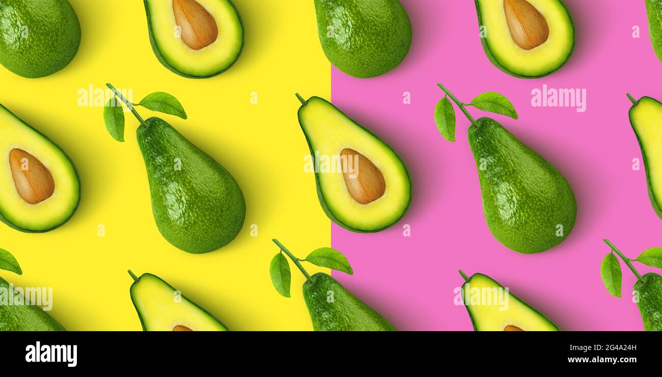 Avocado motivo senza giunture isolato su sfondo a colori Foto Stock