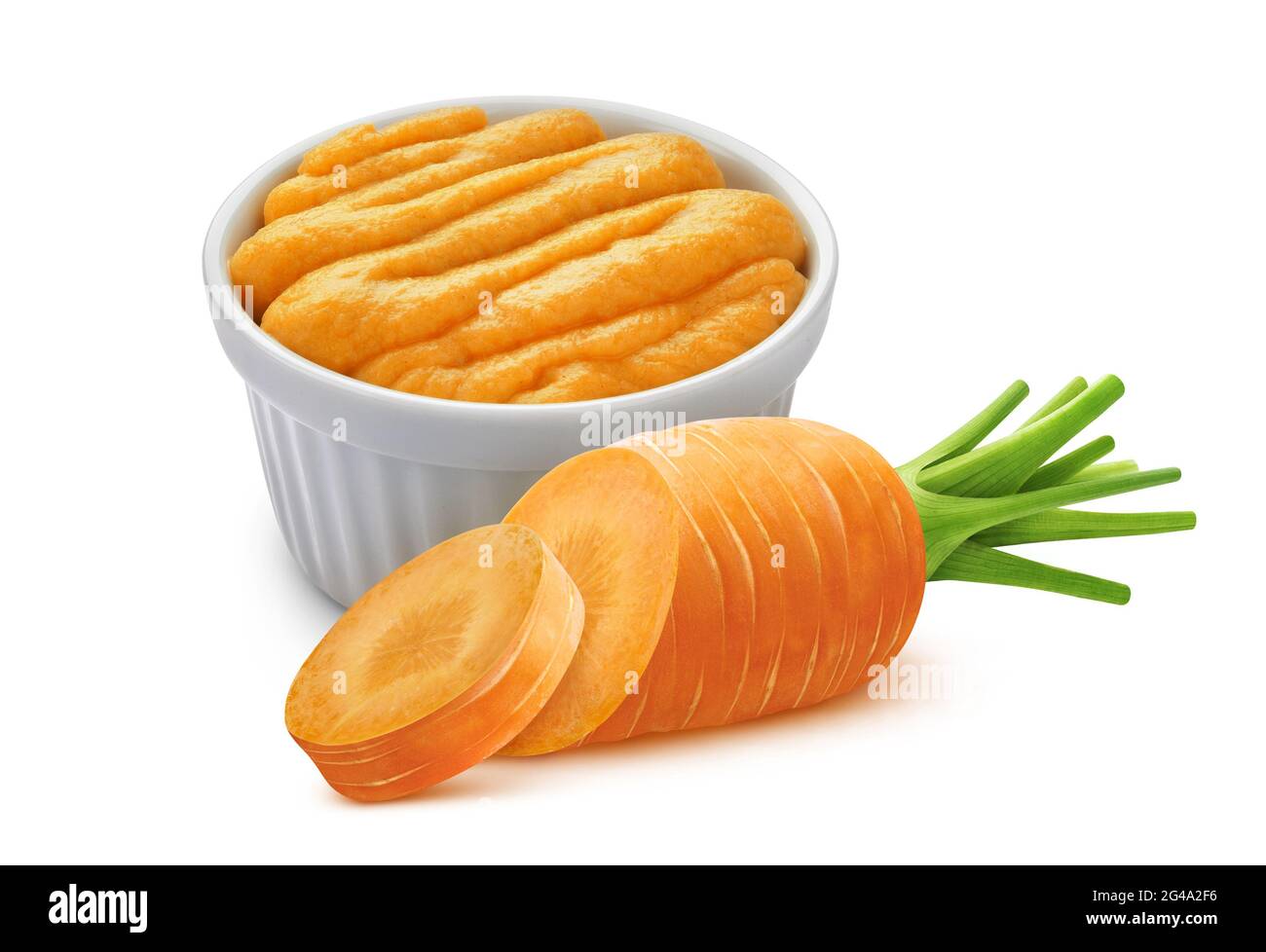 Purea di carota isolato su sfondo bianco con tracciato di ritaglio Foto Stock