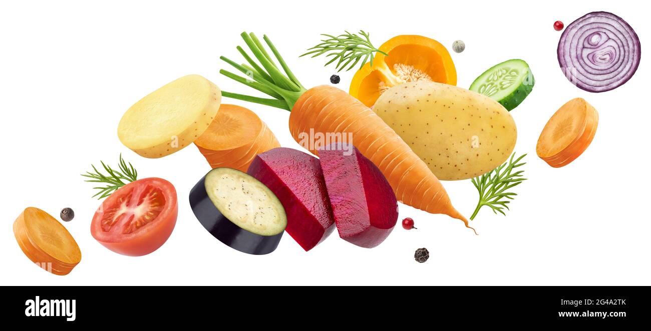 Mix di verdure diverse isolato su sfondo bianco Foto Stock