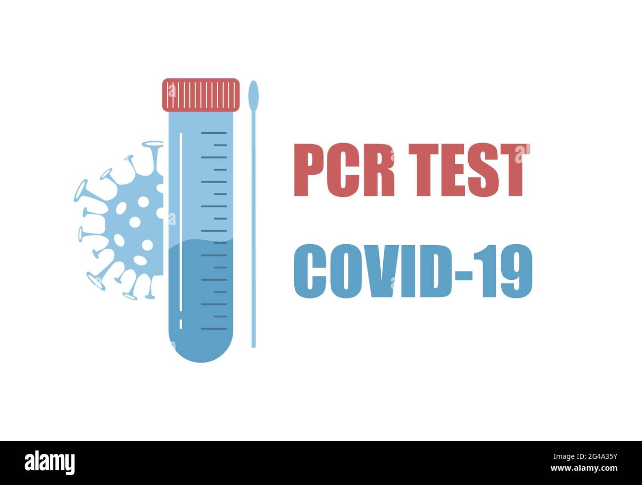 Test PCR. Analisi di laboratorio con tampone nasale. Test di Coronavirus Covid-19. Illustrazione vettoriale in stile cartoon piano Illustrazione Vettoriale