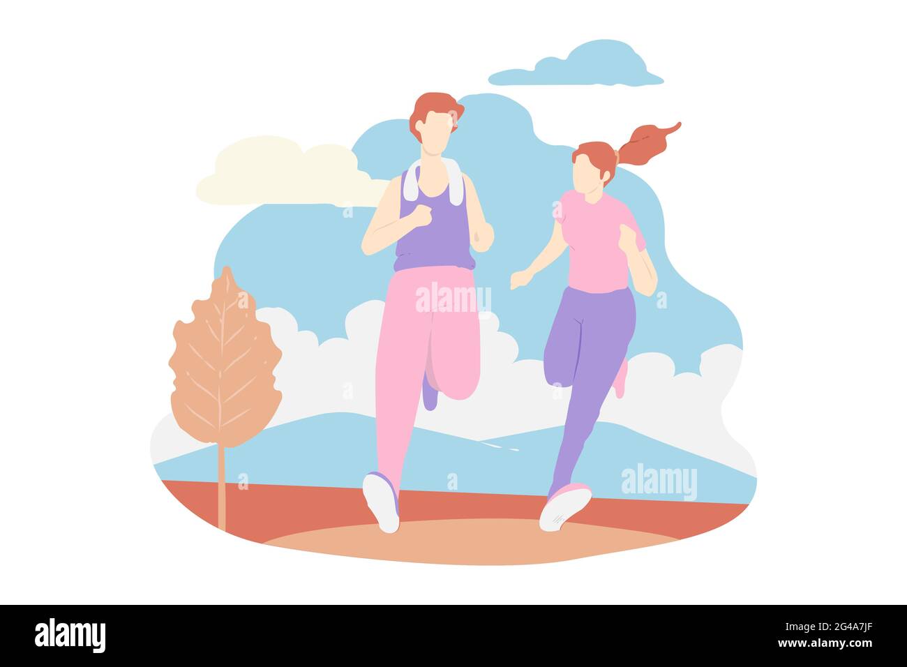 illustrazione coppie fare jogging al mattino Illustrazione Vettoriale