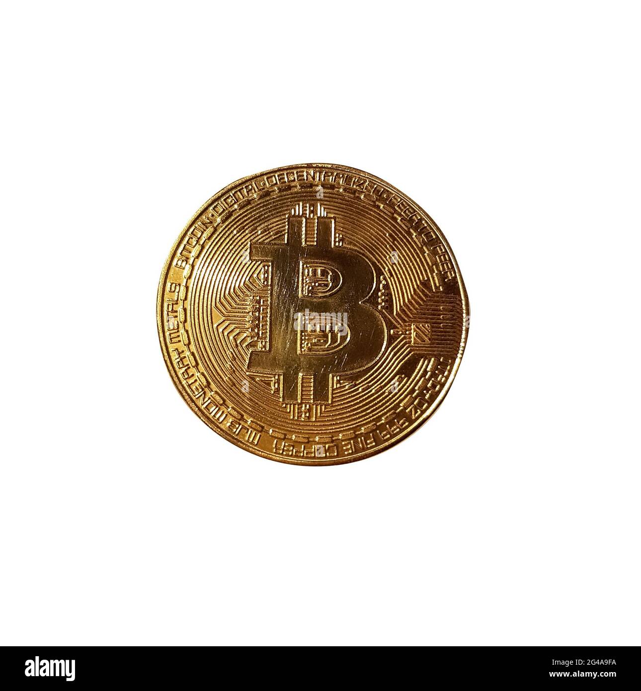 Gettone Bitcoin isolato su sfondo bianco Foto Stock