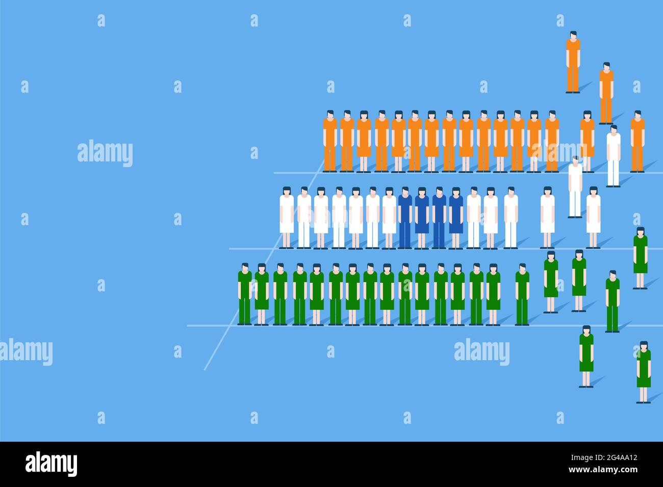 Persone che indossano colori diversi che si assemblano nella forma della bandiera indiana Illustrazione Vettoriale