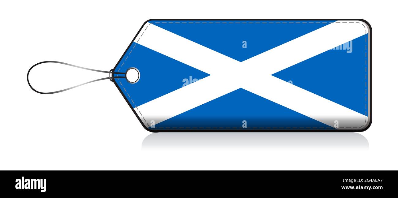 Bandiera scozzese leble, etichetta del prodotto realizzato in Scozia, Regno Unito stati Foto Stock
