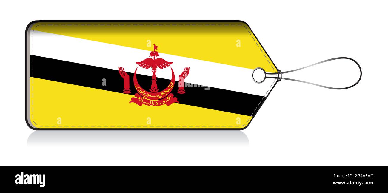 Bandiera emoji Bruneiani, etichetta di prodotto made in Brunei, Abode of Peace Foto Stock