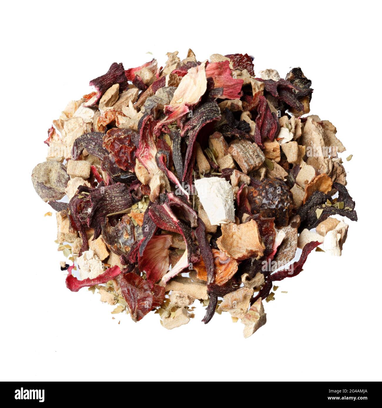 Primo piano con frutta floreale alle erbe, isolato su bianco. Foto Stock