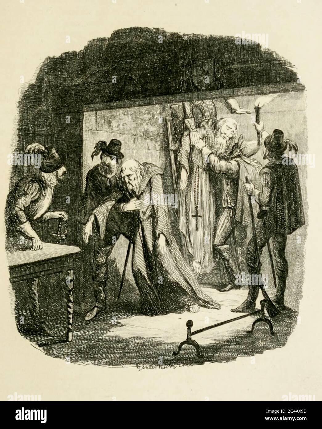La scoperta di Padre Henry Garnet e Padre Oldcorne dal libro ' Guy Fawkes; o, il tradimento della polvere da sparo. Un romanzo storico ' di William Harrison Ainsworth, con illustrazioni su acciaio di George Cruikshank. Pubblicato a Londra, da George Routledge and Sons, limitato nel 1841. Guy Fawkes (Guido Fawkes, 13 aprile 1570 – 31 gennaio 1606) è stato un . 1605 Nacque e studiò a York; suo padre morì quando Fawkes aveva otto anni, dopo di che il suo Foto Stock