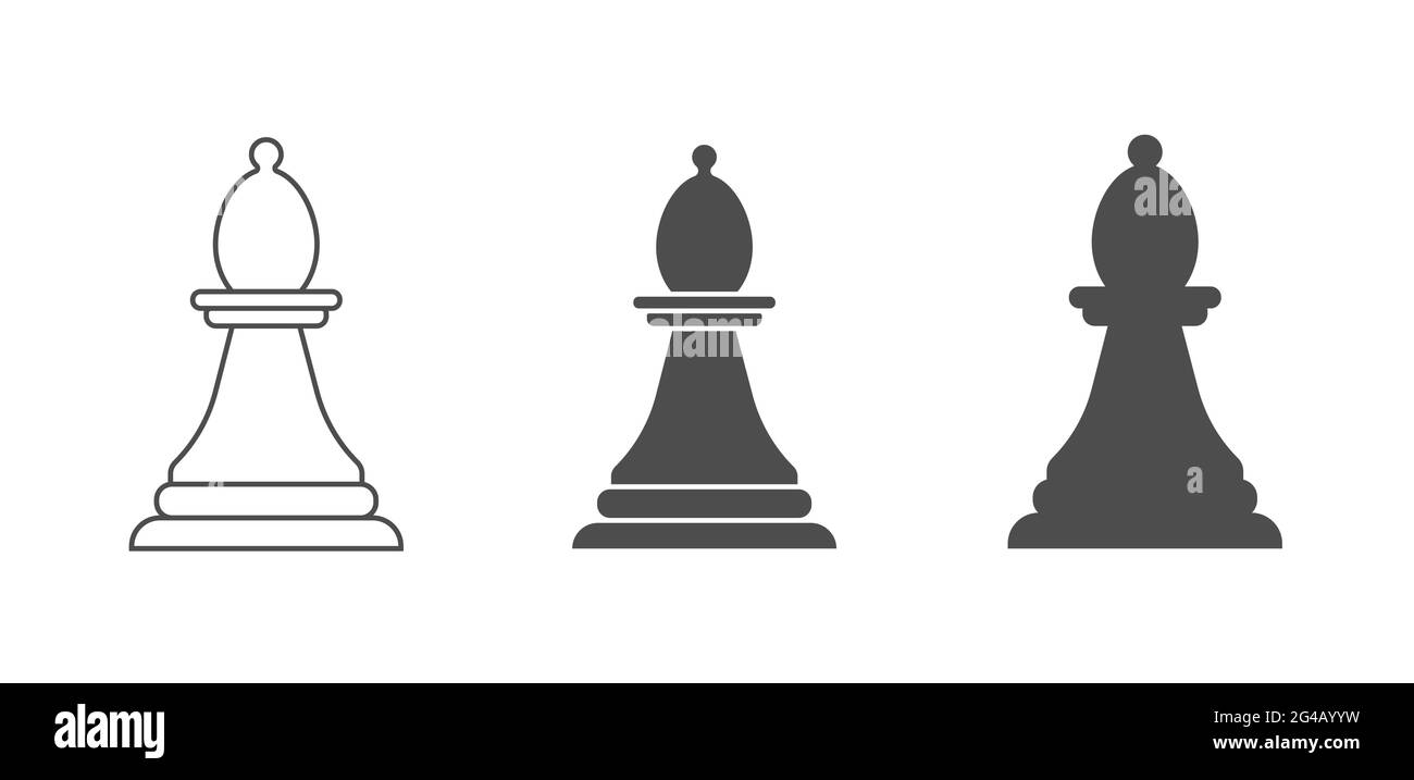 Scacchi pezzo vescovo, ufficiale. Un poligono vuoto, riempito e composito. Icona vettoriale isolata su sfondo bianco. Design piatto. Illustrazione Vettoriale