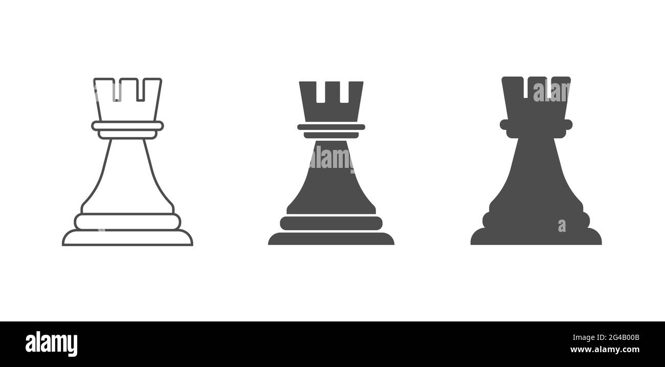 il pezzo di scacchi è un rook. Un poligono vuoto, riempito e composito. Icona vettoriale isolata su sfondo bianco. Design piatto. Illustrazione Vettoriale