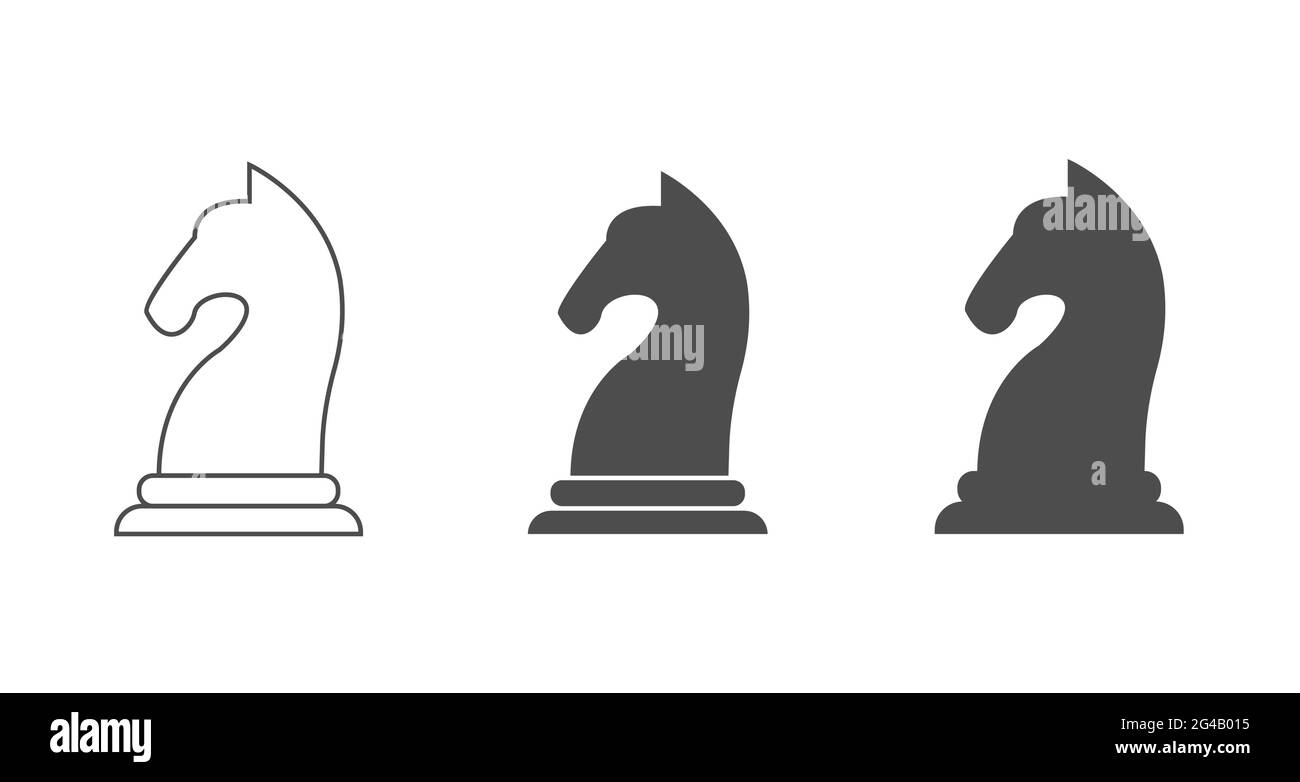 il pezzo di scacchi è un cavaliere. Un poligono vuoto, riempito e composito. Icona vettoriale isolata su sfondo bianco. Design piatto. Illustrazione Vettoriale