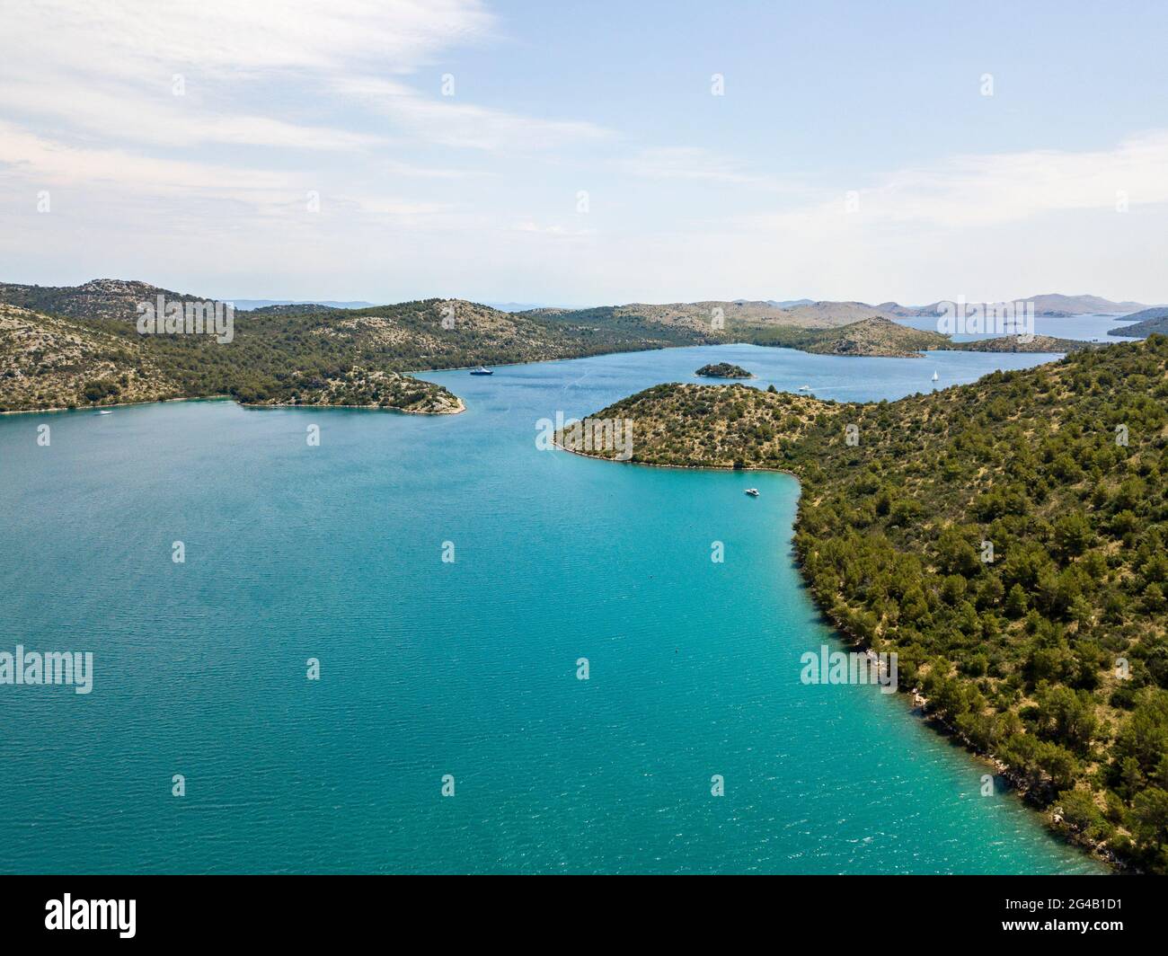 Vista aerea dell'isola di Dugi Otok di fronte alla città di Zara, Croazia Foto Stock