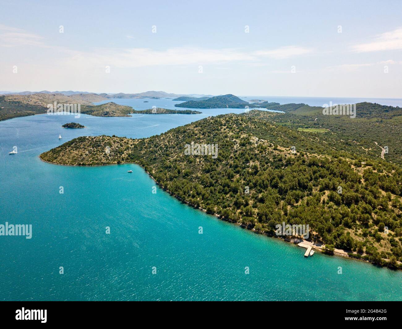 Vista aerea dell'isola di Dugi Otok di fronte alla città di Zara, Croazia Foto Stock