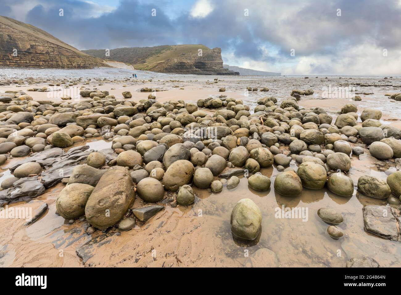 Spiaggia di Traeth Mawr sul Wales Coast Path vicino a Monknash, Galles, Regno Unito Foto Stock