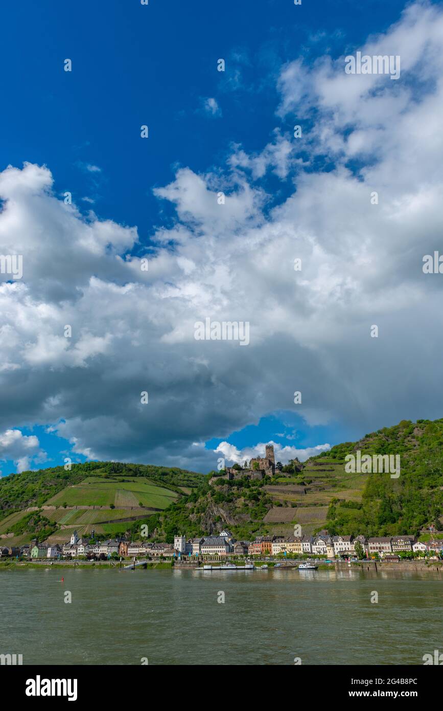 Castello Gutenfels sopra Kaub, Patrimonio Mondiale dell'UNESCO, Valle del Reno, Renania-Palatinato, Germania Foto Stock