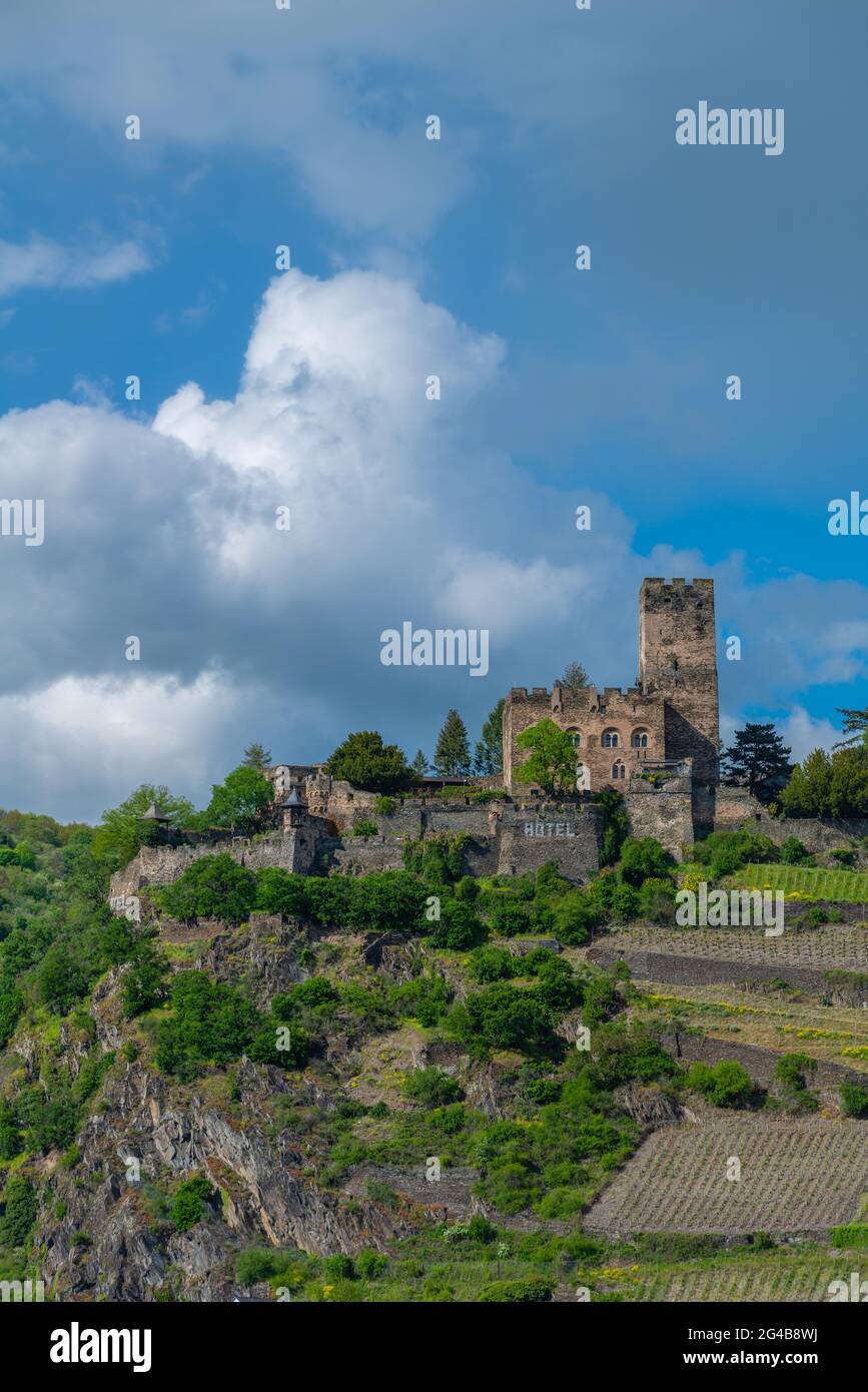 13 ° secolo Castello Gutenfels sopra Kaub, è in mani private patrimonio mondiale dell'UNESCO, Valle del Reno, Renania-Palatinato, Germania Foto Stock
