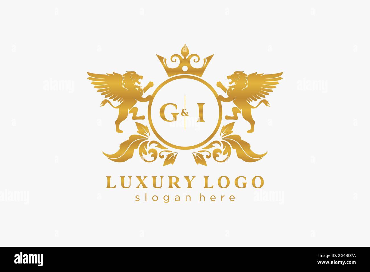 GI Letter Lion Royal Luxury Logo template in arte vettoriale per Ristorante, Royalty, Boutique, Cafe, Hotel, Araldica, Gioielli, Moda e altri vettori il Illustrazione Vettoriale