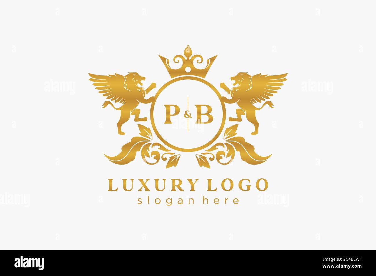 Modello di logo PB Letter Lion Royal Luxury in arte vettoriale per ristoranti, Royalty, Boutique, caffè, hotel, Araldica, Gioielli, Moda e altri vettori il Illustrazione Vettoriale