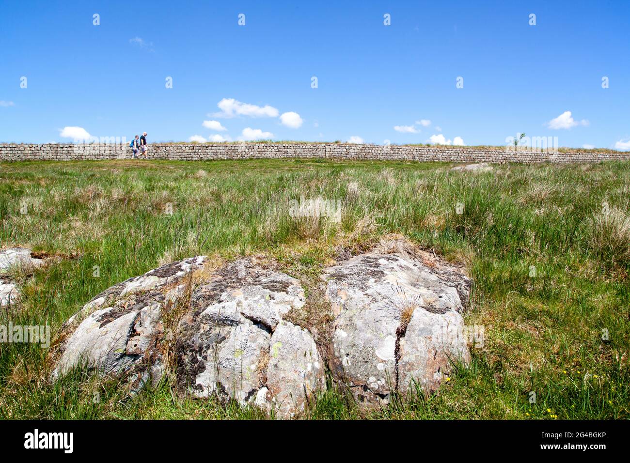 Una sezione del muro di Adriano nazionale lunga distanza sentiero pedonale Northumberland Inghilterra Foto Stock