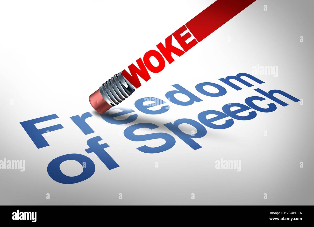 Svegliati e restrizioni alla libertà di parola come annullare la cultura e la cancellazione culturale o censura dei social media come annullamento o limitazione. Foto Stock