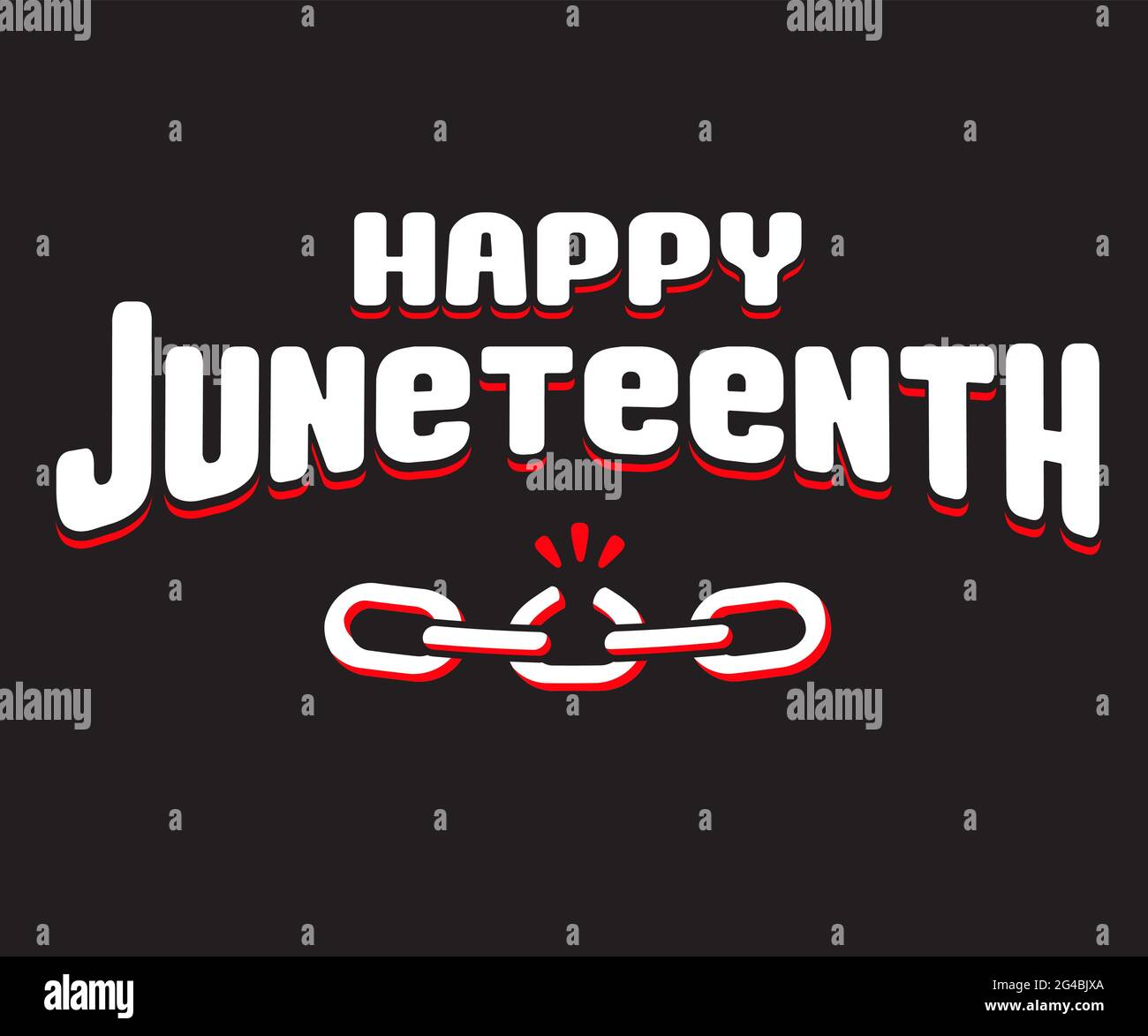 Happy Juneteash, 19 giugno, Black Freedom Day negli Stati Uniti. Poster tipografico o banner con design a catena rotto. Illustrazione vettoriale. Illustrazione Vettoriale