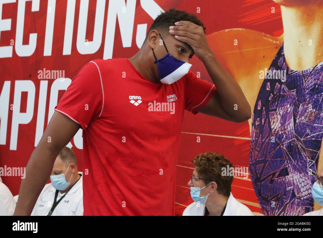 Yohann Ndoye - Brouard di Dauphins D'Annecy Podium 200 m Dos Men durante i campionati francesi d'élite di nuoto 2021 il 19 giugno 2021 al complexe de l'Odyssée a Chartres, Francia. Foto di Laurent Lairys /ABACAPRESS.COM Foto Stock