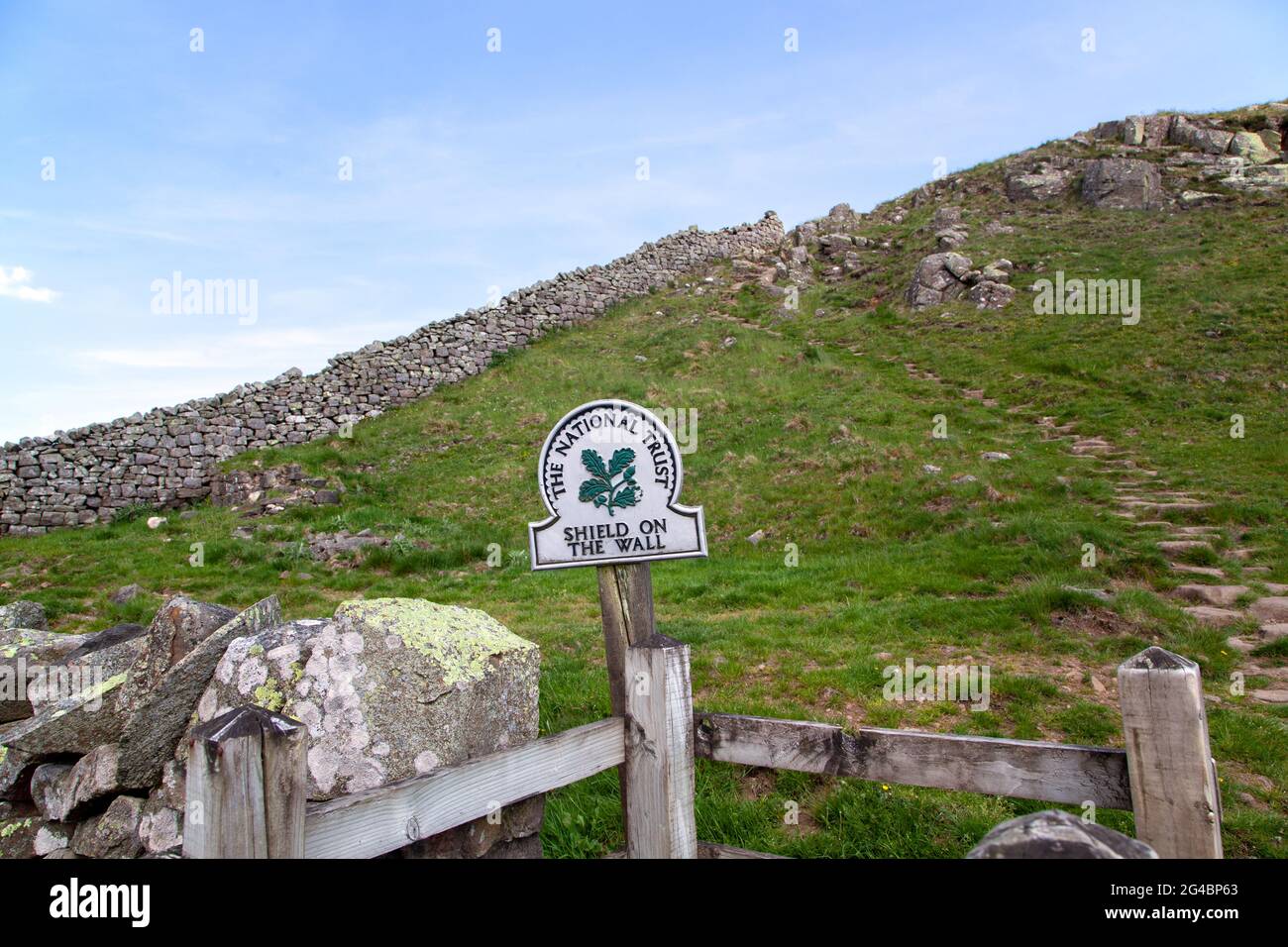 Shished sul muro, parte del muro di Adriano lungo percorso nazionale Northumberland Inghilterra Foto Stock