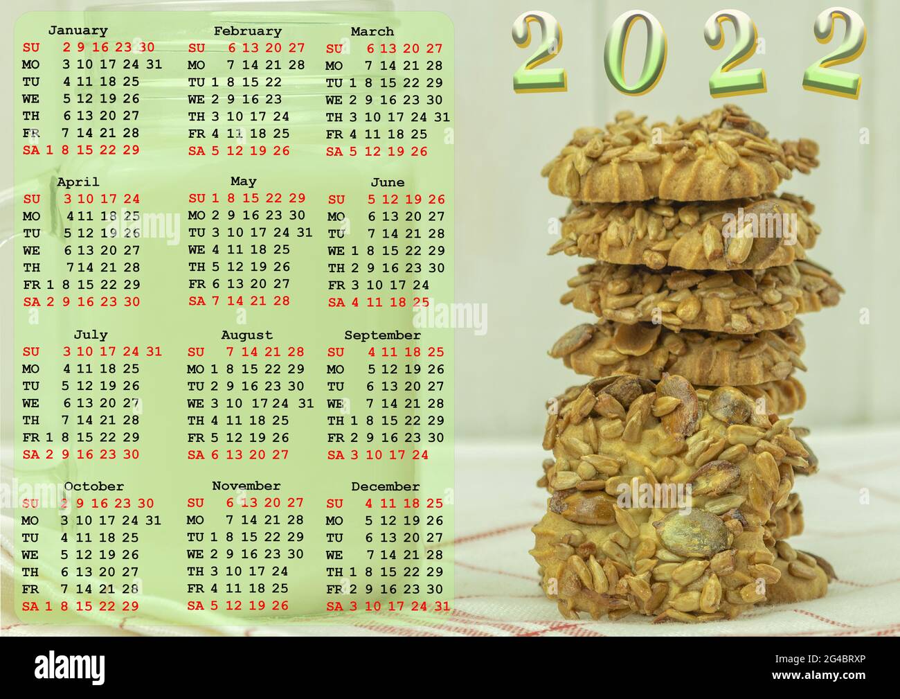 Calendario per 2022 con posto per immagine. Concetto di cibo Foto Stock