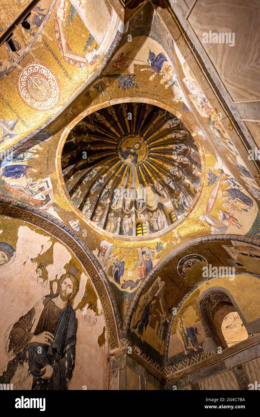 Murales di Chiesa bizantina di Chora convertito in una moschea e conosciuto come Moschea Kariye ora, a Istanbul, Turchia Foto Stock