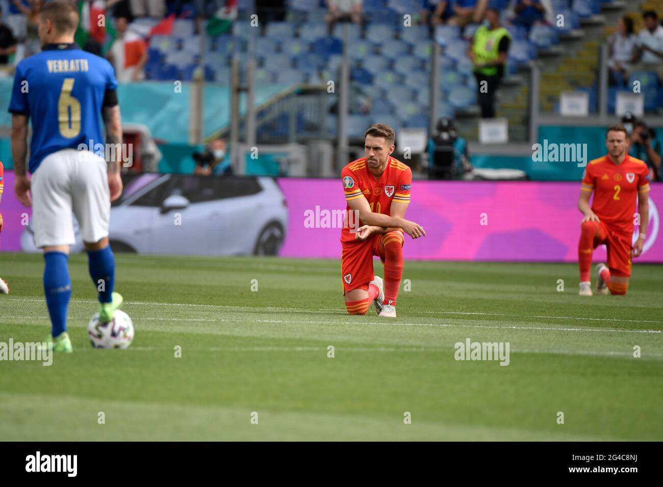 Aaron Ramsey (Galles) durante la partita UEFA 'Campionato europeo 2020' tra i 1-0 galloni italiani allo Stadio Olimpico il 20 giugno 2021 a Roma, Italia. Credit: Maurizio Borsari/AFLO/Alamy Live News Foto Stock
