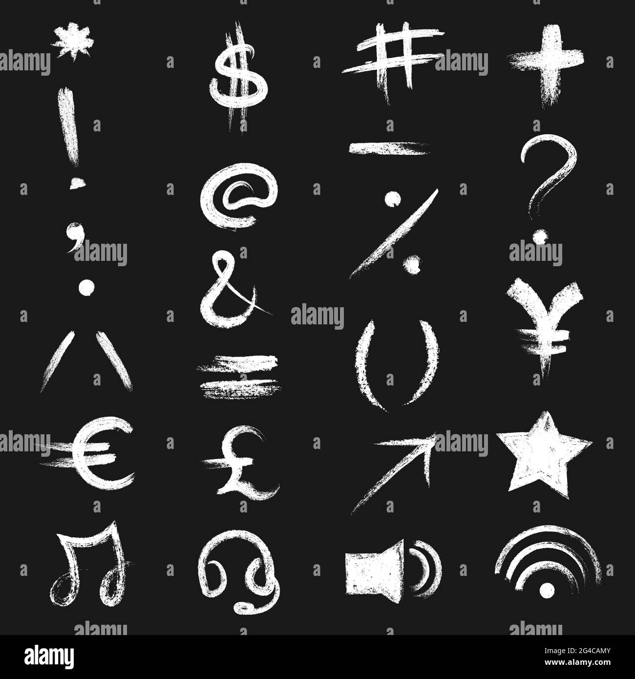 Raccolta di segni simboli icone Illustrazione vettoriale in Chalk su script di tratto di stile Blackboard Illustrazione Vettoriale
