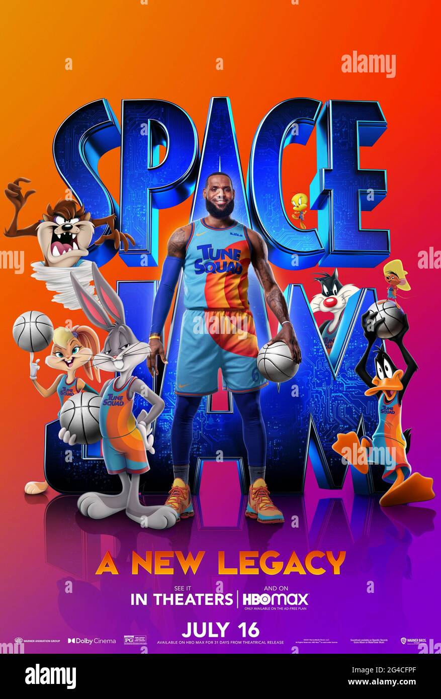 Space Jam: A New Legacy (2021) diretto da Malcolm D. Lee e con LeBron James, Zendaya e Don Cheadle. La superstar dell'NBA LeBron James collabora con Bugs Bunny e con il resto dei Looney Tunes per questo attesissimo sequel. Foto Stock