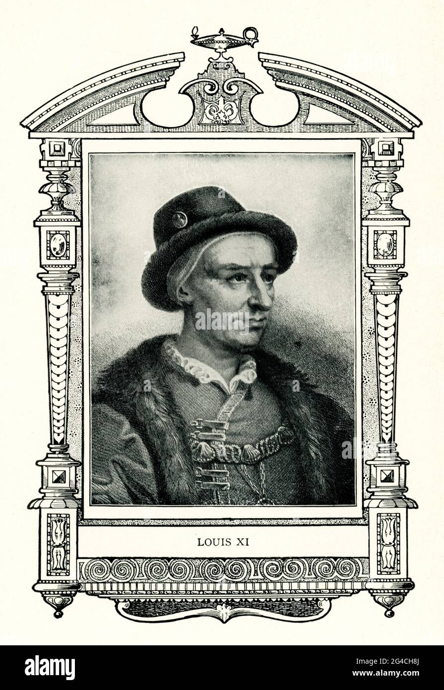 Questa illustrazione del 1899 mostra Luigi XI di Francia. Luigi XI, chiamato 'Luigi il prudente', fu re di Francia dal 1461 al 1483. Succedette al padre, Carlo VII Luigi entrò nella ribellione aperta contro suo padre in una rivolta di breve durata conosciuta come la Praguerie nel 1440. Foto Stock