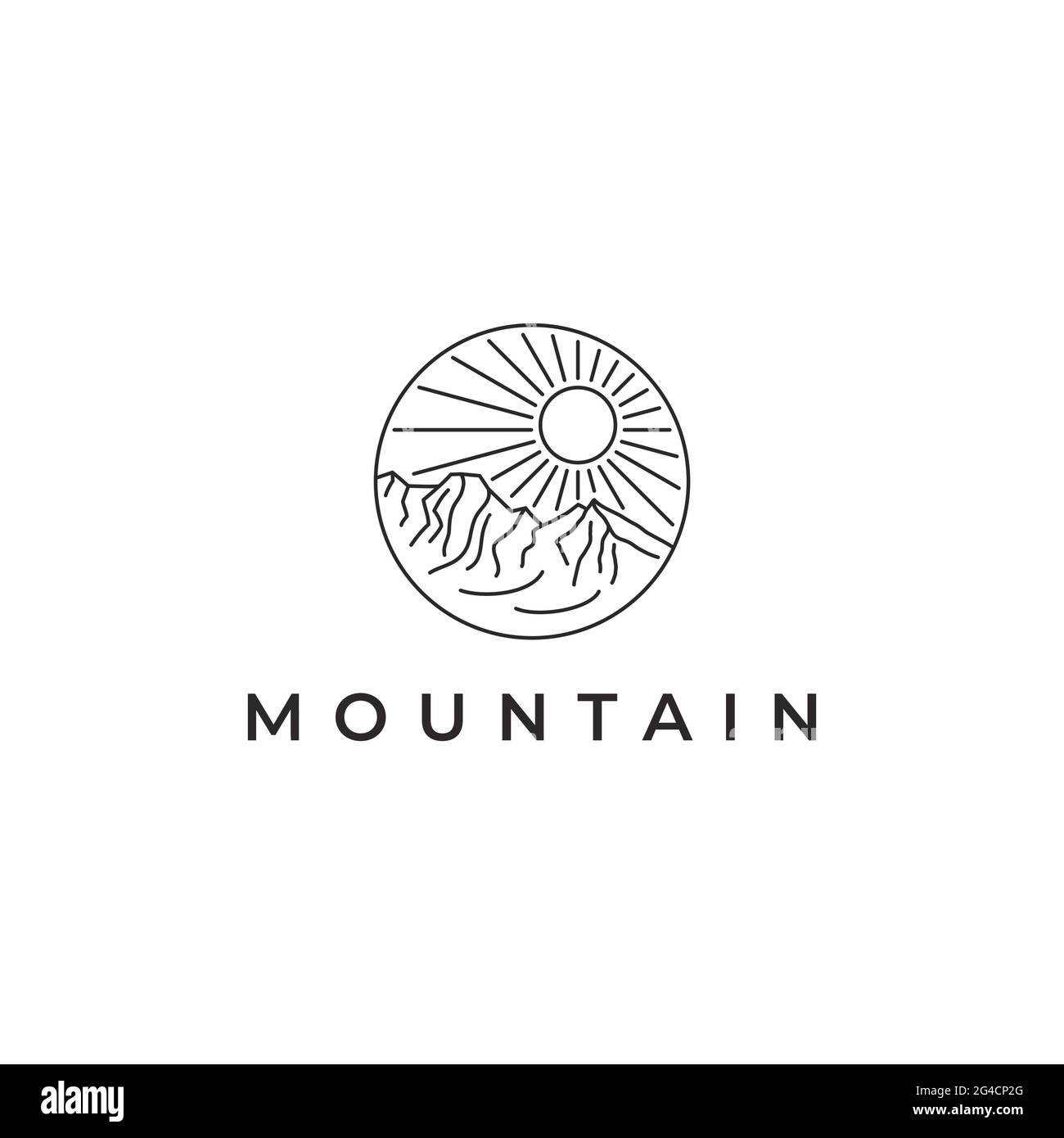 Line art con logo Mountain e Sun Illustrazione Vettoriale