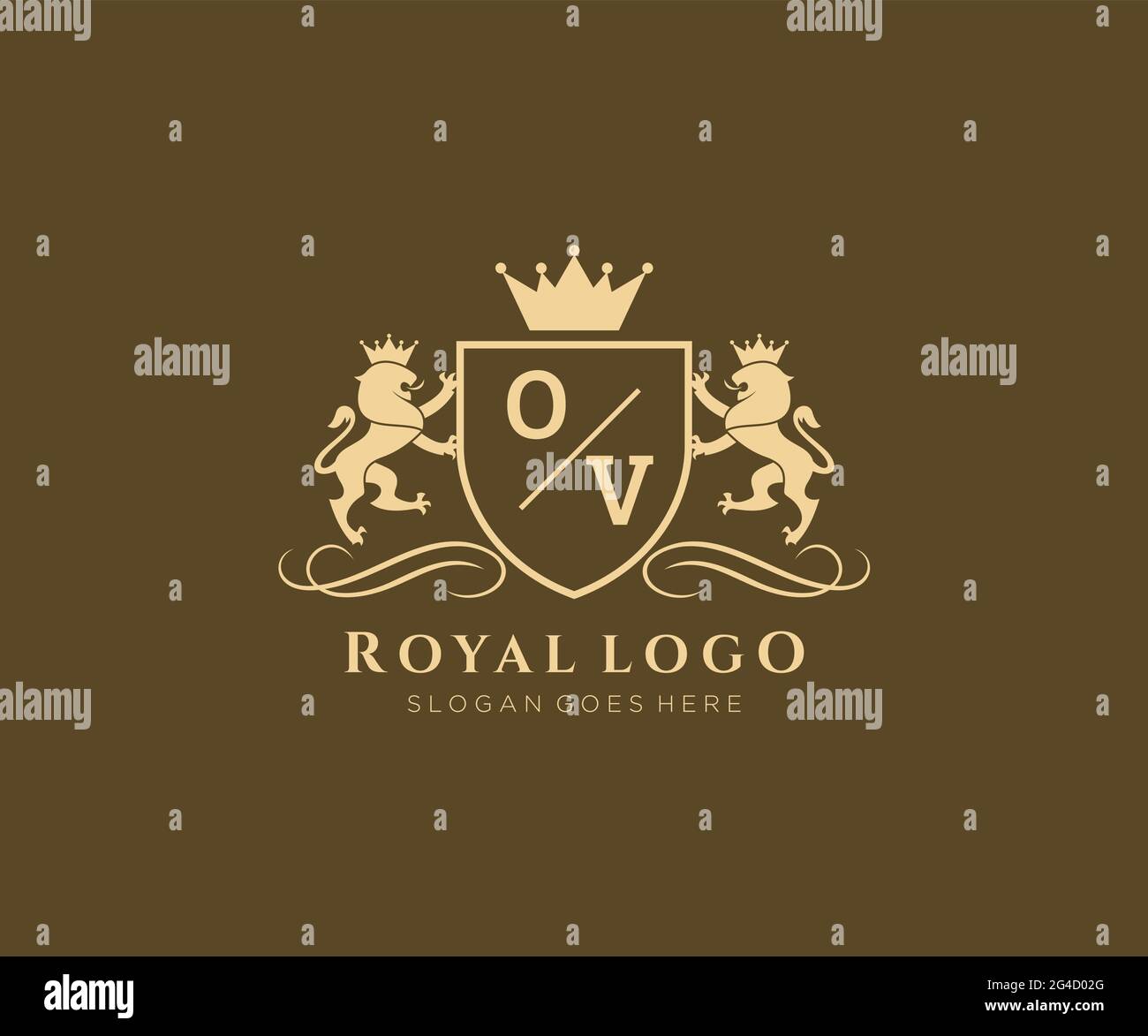 OV Letter Lion Royal Luxury Heraldic, Crest Logo template in arte vettoriale per ristoranti, Royalty, Boutique, Cafe, Hotel, Araldica, Gioielli, Moda e. Illustrazione Vettoriale