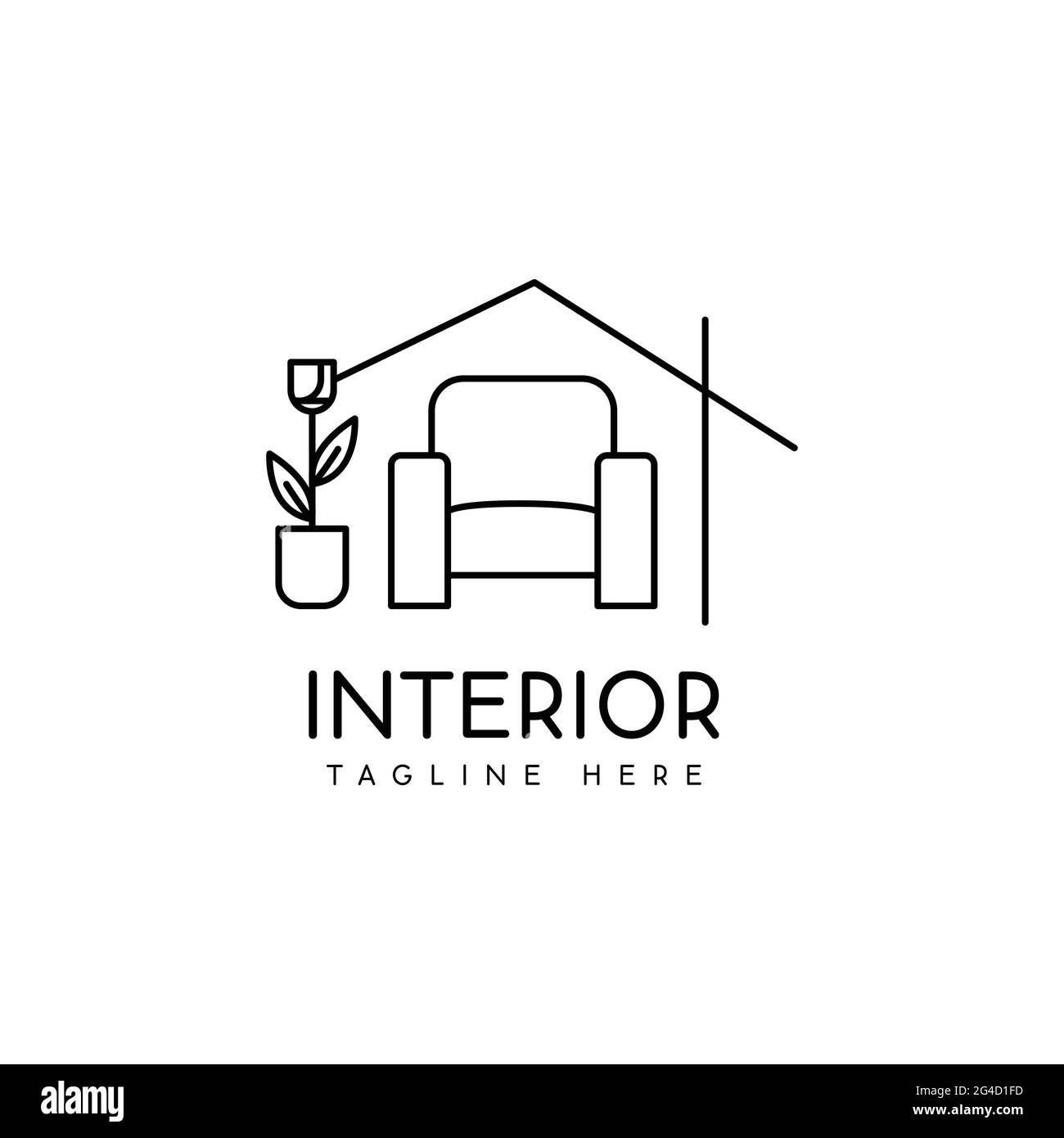 interni logo design monoline stile decorazione camera illustrazione vettoriale Illustrazione Vettoriale