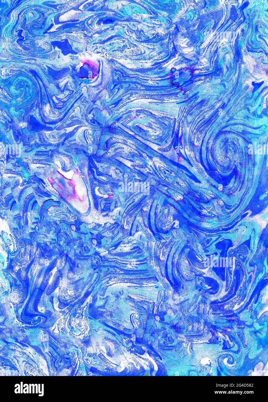 Acquerello Ebru blu colorato astratto cute sfondo Foto Stock