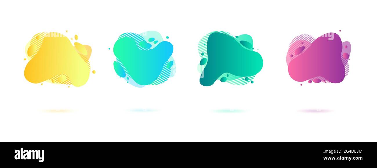 Elementi grafici a gradiente dinamico astratti in stile moderno. Striscioni con forme fluide liquide, forme di ameba. Illustrazione vettoriale. Illustrazione Vettoriale