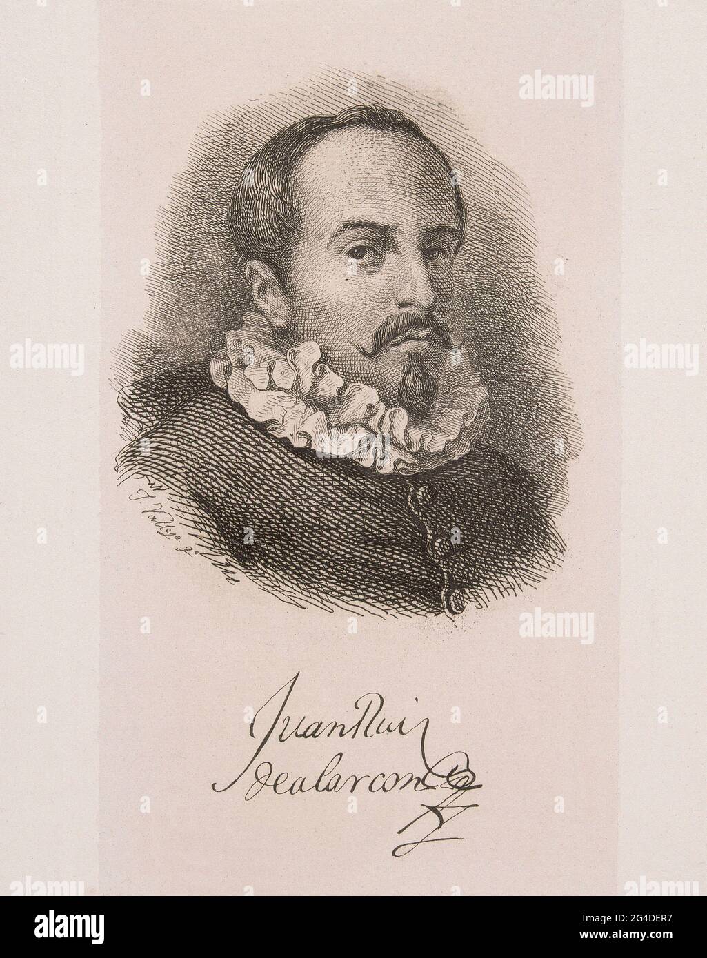 GRABADO - RITRATO DE DON JUAN RUIZ DE ALARCON Y MENDOZA. Location: COLLEZIONE PRIVATA. MADRID. SPAGNA. Foto Stock