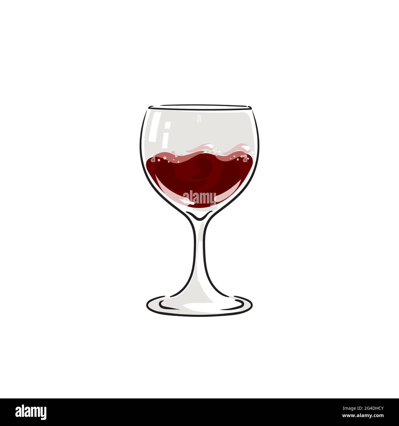 Bicchiere di vino. Icona alcool, simbolo, logo. Per il menu, bar, ristorante, carta dei vini. Illustrazione vettoriale di scorta isolata su sfondo bianco. Illustrazione Vettoriale