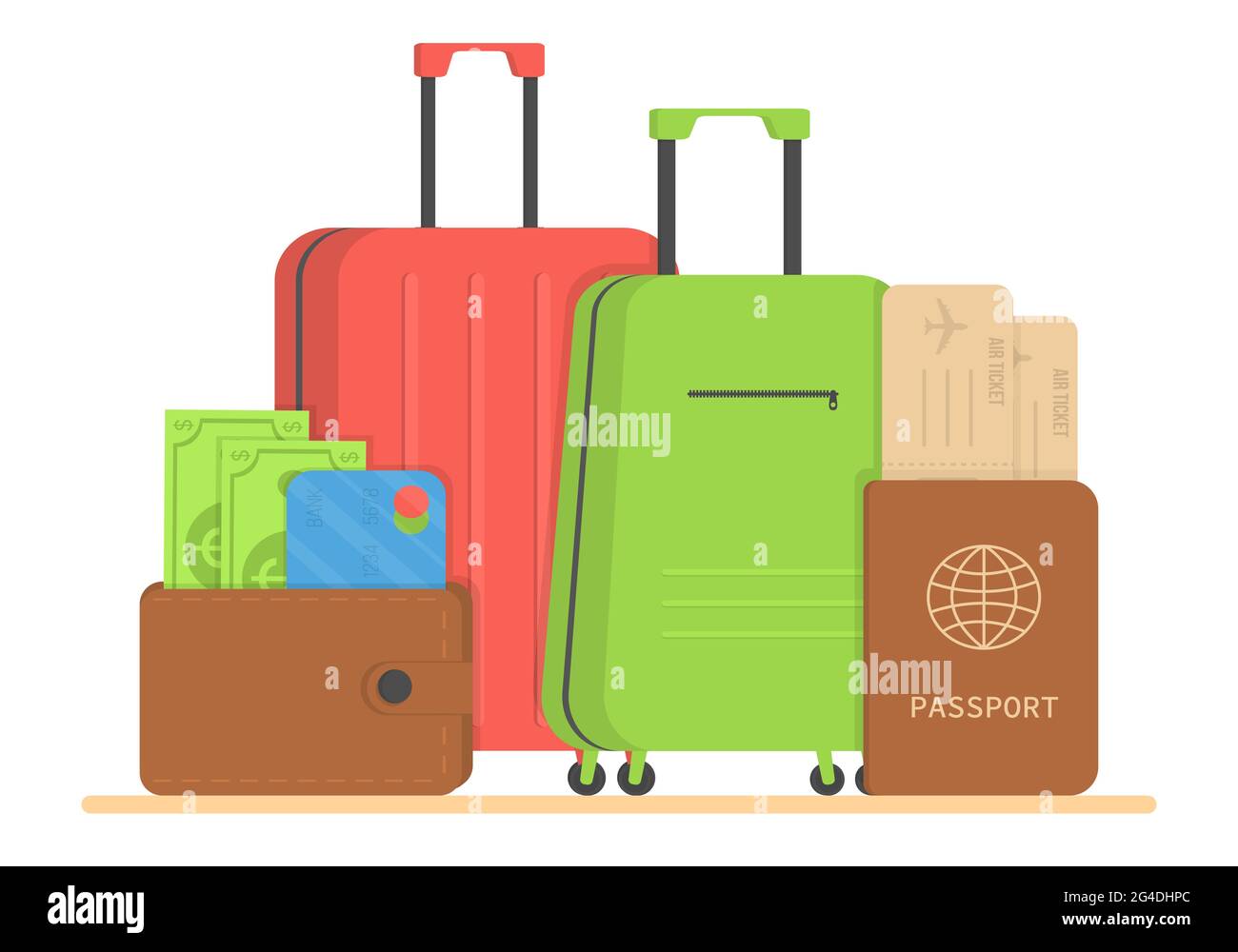 Borse da viaggio imballate per le vacanze estive sul mare, illustrazione  vettoriale. Varie valigie per bagagli pronte per la partenza Immagine e  Vettoriale - Alamy