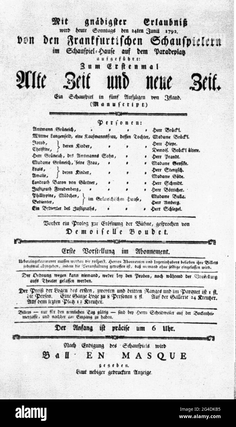 teatro / teatro, teatro, 'Alte und neue Zeit' (tempi vecchi e nuovi), da August Wilhelm Iffland (1759 - 1814), IL DIRITTO D'AUTORE DELL'ARTISTA NON DEVE ESSERE CANCELLATO Foto Stock