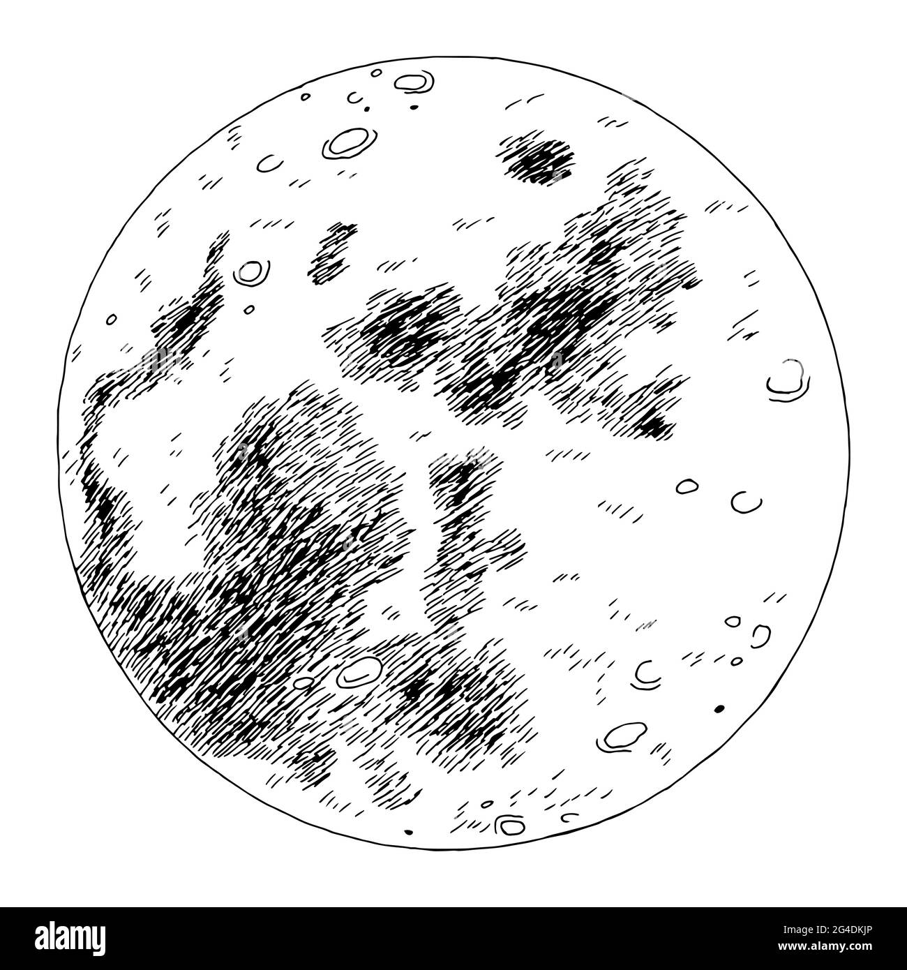 Luna isolata nello spazio esterno grafico di schizzo bianco nero illustrazione vettore Illustrazione Vettoriale