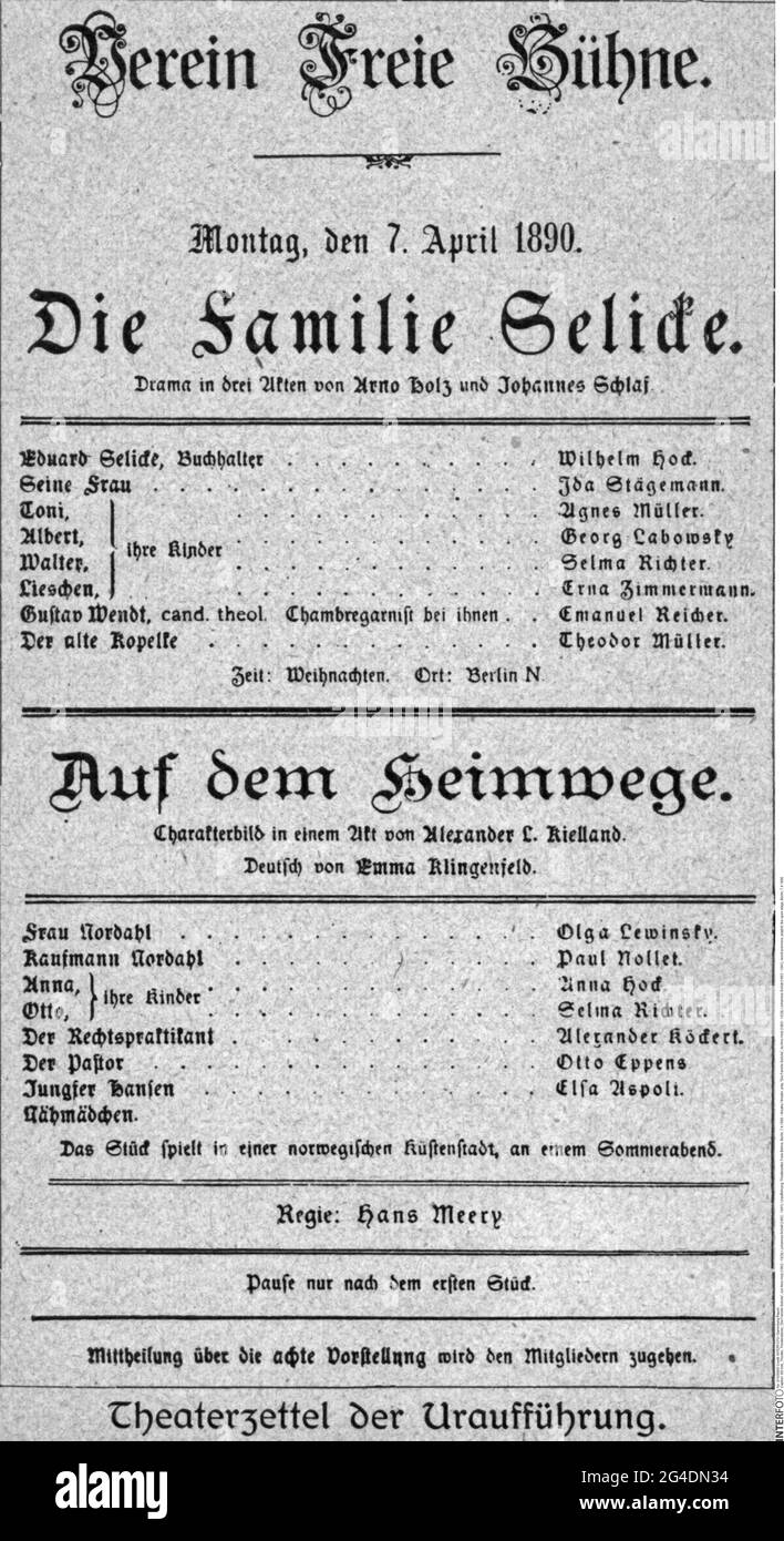 teatro / teatro, opera, 'Die Familie Selicke', di Arno Holz (1863 - 1929) / Johannes Schlaf (1862 - 1941), IL DIRITTO D'AUTORE DELL'ARTISTA NON DEVE ESSERE CANCELLATO Foto Stock