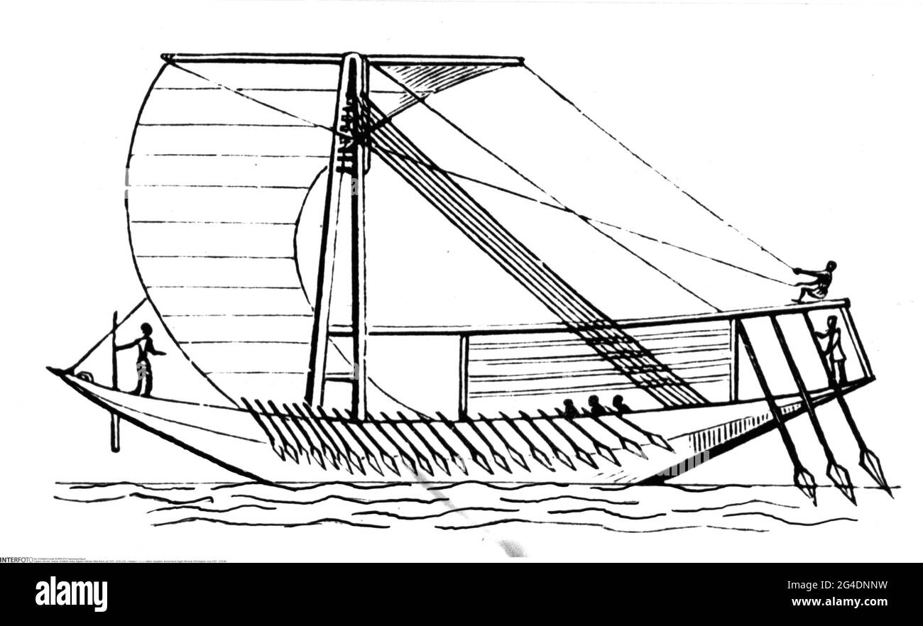 Trasporto / trasporto, navigazione, mondo antico, Egitto, battello sul Nilo, OLD KINGDOM, CIRCA 2707 - 2216 A.C., IL DIRITTO D'AUTORE DELL'ARTISTA NON DEVE ESSERE CANCELLATO Foto Stock