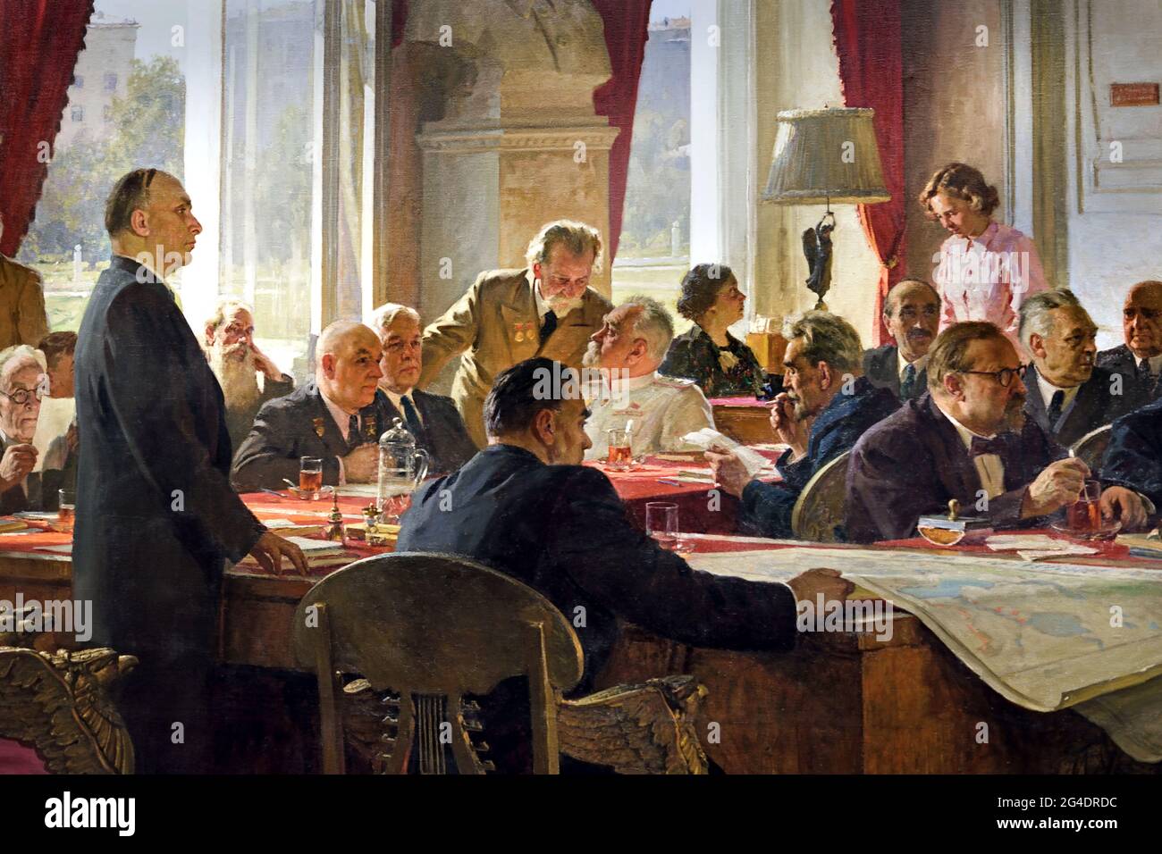 Sessione del Presidio dell'Accademia delle Scienze dell'URSS 1951 di Vasily Efanov ( Rivoluzione russa 1917 - 1945 ) Lenin Stalin propaganda russa - Pubblicità Russia URSS Foto Stock