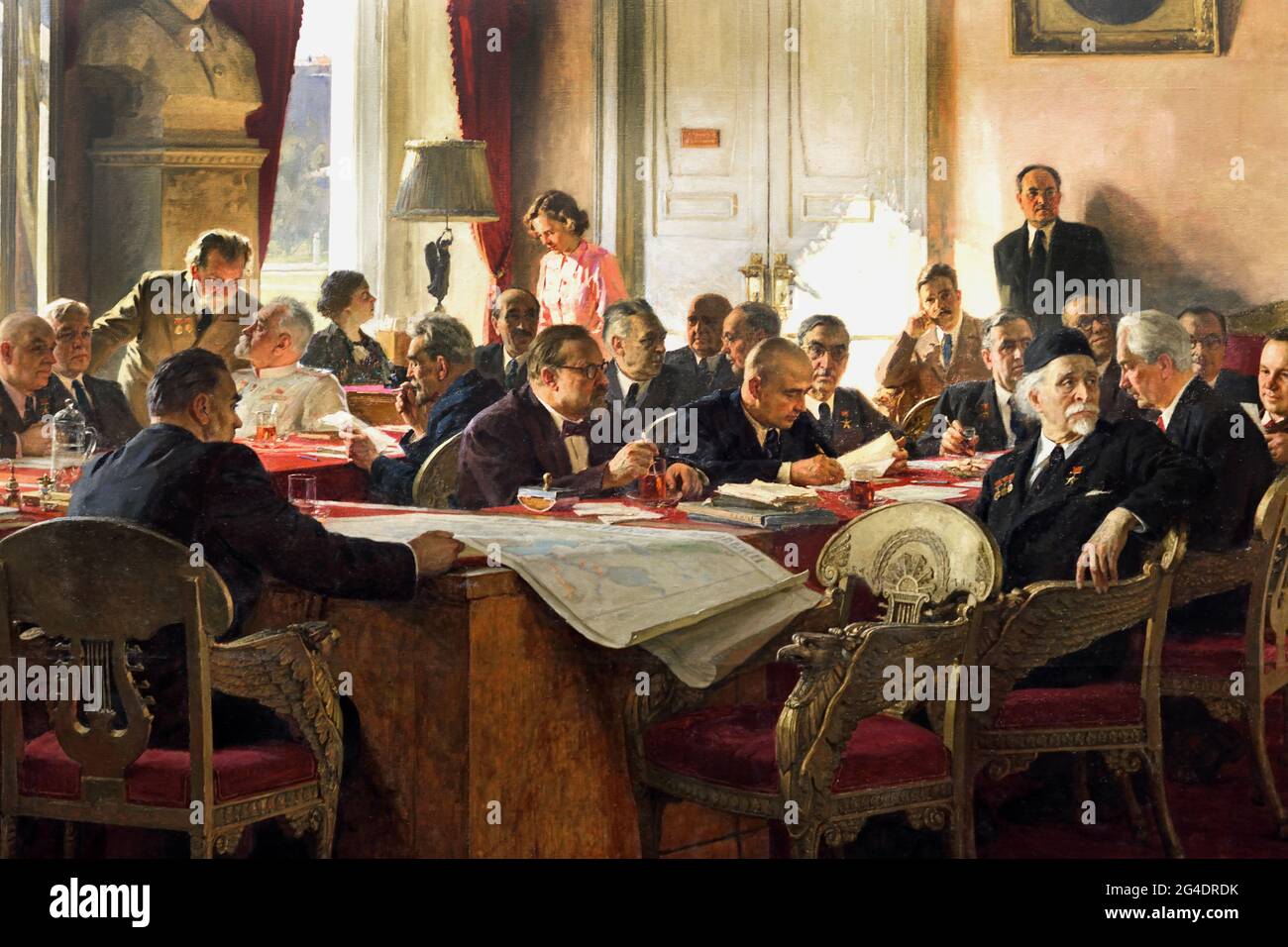 Sessione del Presidio dell'Accademia delle Scienze dell'URSS 1951 di Vasily Efanov ( Rivoluzione russa 1917 - 1945 ) Lenin Stalin propaganda russa - Pubblicità Russia URSS Foto Stock