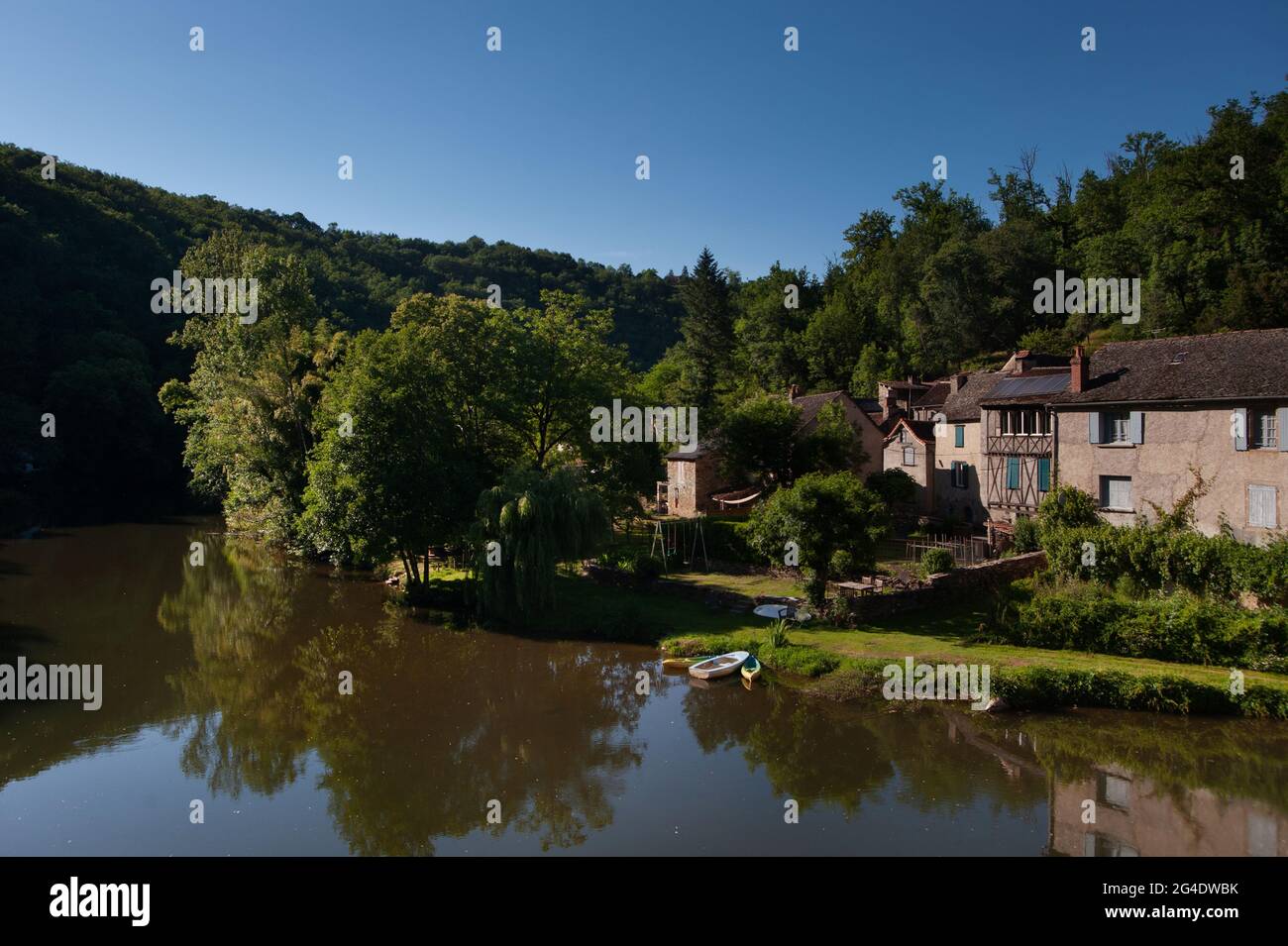 Pont de Cirou al confine tra Aveyron e Tarn, Francia Foto Stock