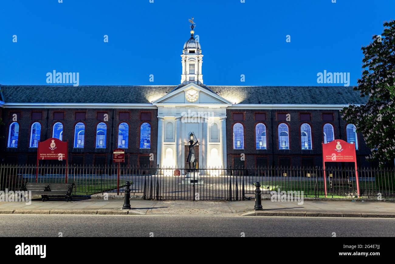 Il Royal Hospital Chelsea a Night London UK Foto Stock