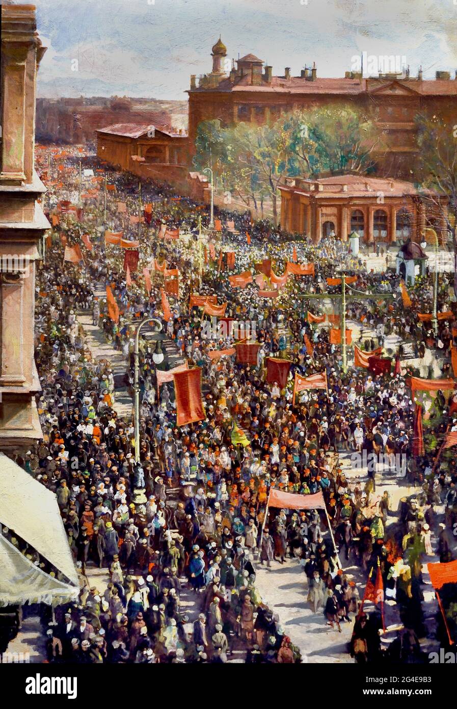 Manifestazione sul Prospetto il 25 ottobre di Isaac Brodsky ( Rivoluzione russa 1917 - 1945 ) Lenin Stalin propaganda russa - Pubblicità Russia URSS Foto Stock