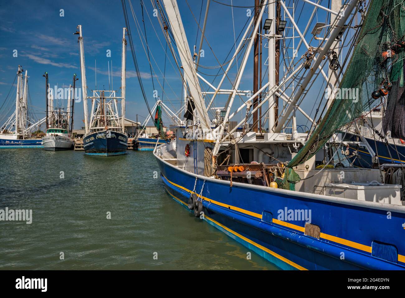 Barche di gamberi al porto di Palacios, Texas, Stati Uniti Foto Stock